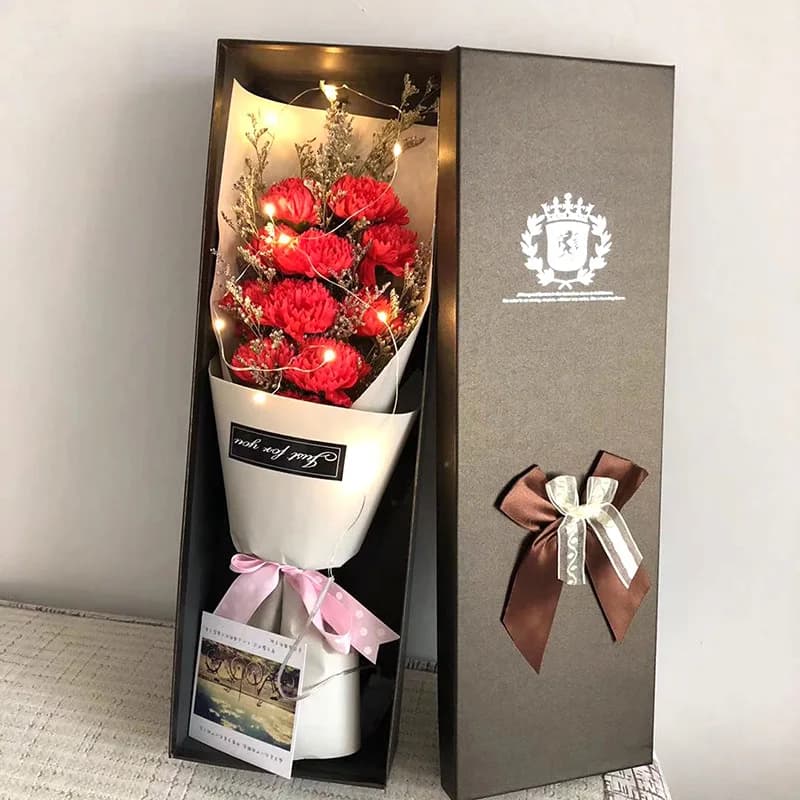 11pcs Soap Rose Carnation Flower Bouquet Gift Box With Led Birthday Valentine's Day Christmas Gifts for Girlfriend Wife Mother